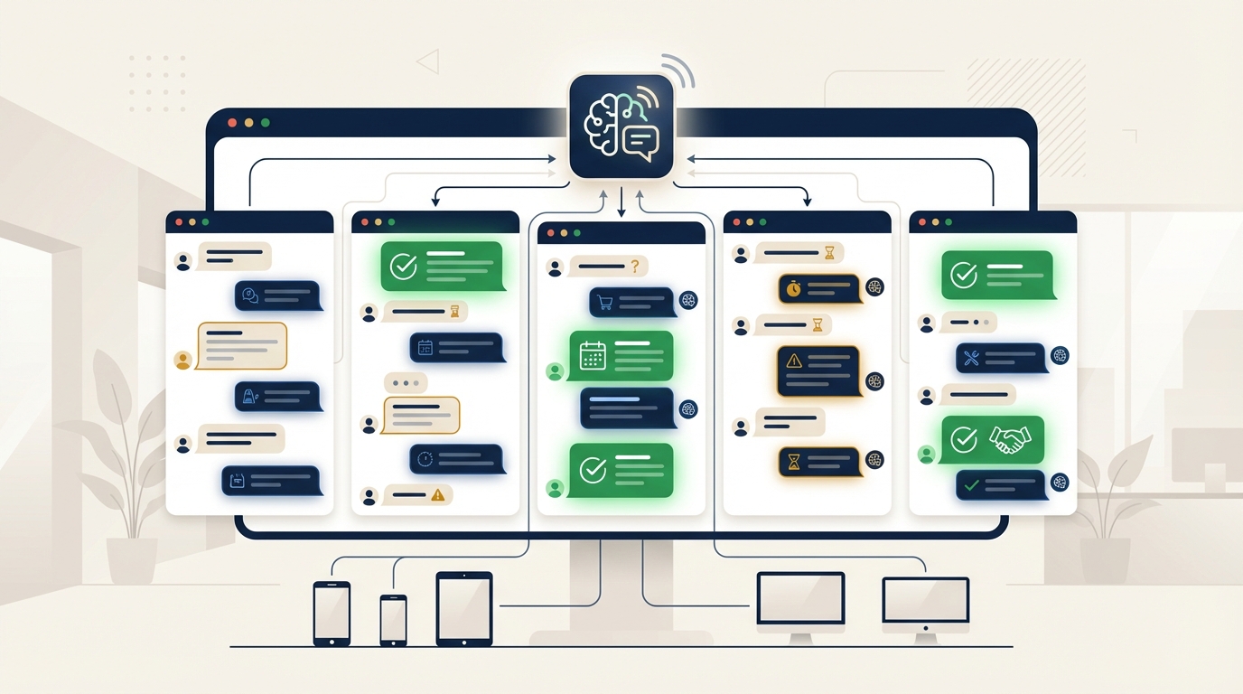 AI chatbot handling multiple customer conversations simultaneously while maintaining consistent quality