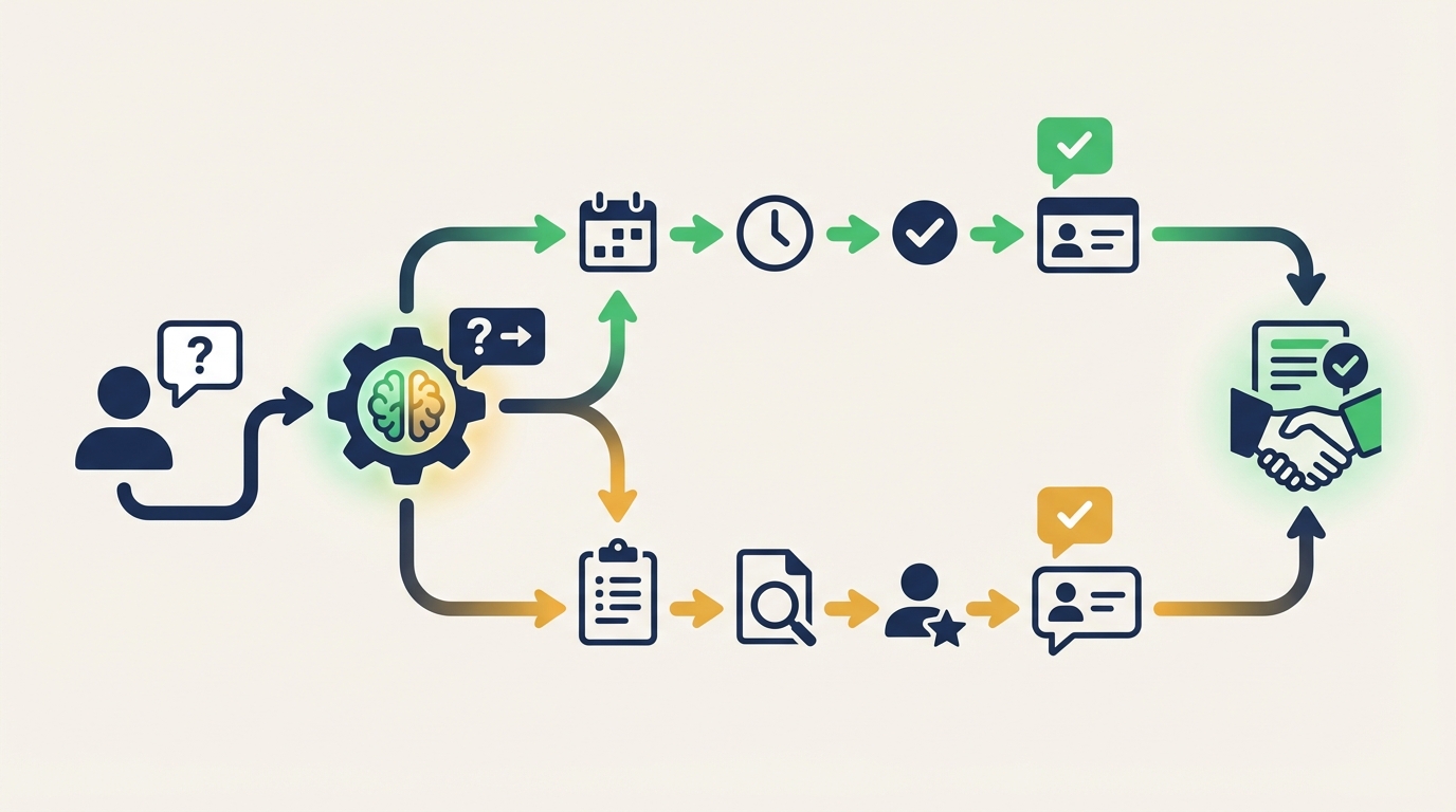AI intake widget conversation flow showing how visitor questions are handled in real-time